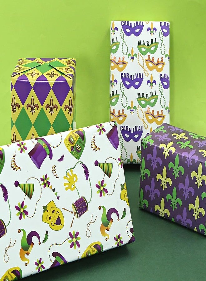 Geluode Mardi Gras Masquerade Party Wrapping Papers For Carnival Holiday, Masquerade Party and Birthday, 4 Sheets 4 Styles Fleur-de-lis, Diamond, Mask, Blindfold Design, Folded Flat 20x28 Inch Per Sheet - Image 5